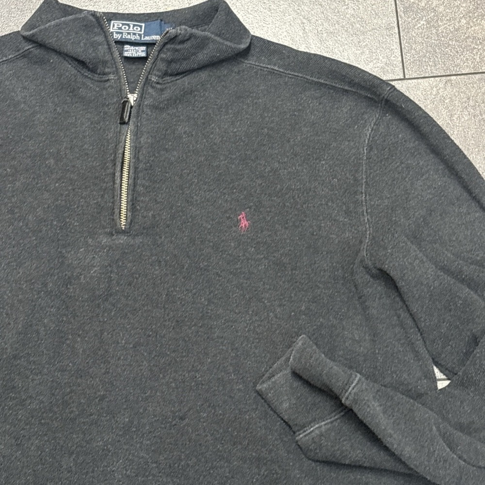 Polo Ralph Lauren Men Dark Gray Black Estate Rib Quarter Zip Pullover Sweater L